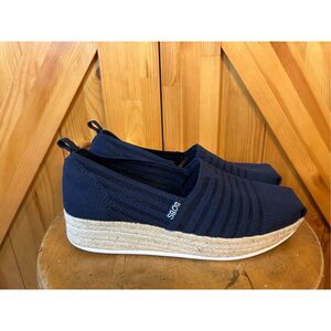 Bobs from Skechers Blue Memory Foam Espadrilles Wedge Slip-On Comfort-Size 7.5